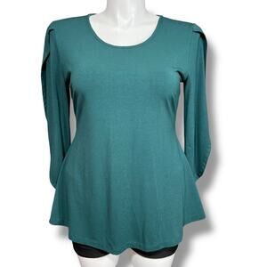 Betabrand Womens Swing Top Shirt Blouse Split Sleeve Scoop Neck Stretch Teal XL
